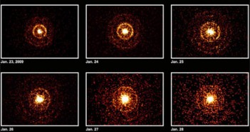 Obrazy rentgenowskie źródła SGR J1550-541 z teleskopu XRT na satelicie Swift. Cred. NASA/Swift/Jules Halpern (Columbia University).