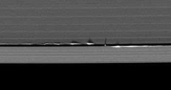 Fale wytwarzane przez Daphnis i ich cienie. Cred/ NASA/JPL.