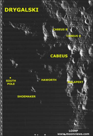 Krater  Cabeus - tam uderzył Centaur / Credits - NASA, Lunar Orbiter Image  Recovery Project