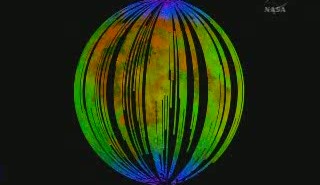Wyniki z instrumentu M3 zainstalowanego na sondzie Chandrayaan-1 - na niebiesko zaznaczona jest woda (globalny rozkład) / Credits - NASA TV