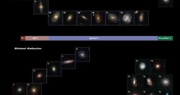 Porównanie galaktyk występujących obecnie i w przeszłości , credits: NASA, ESA, Sloan Digital Sky Survey, R. Delgado-Serrano and F. Hammer (Observatoire de Paris)