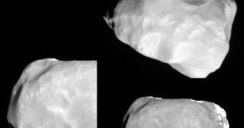Złożenie kilku zdjęć, przedstawiające księżyc Helene credit: NASA / JPL / SSI / montage by Emily Lakdawalla