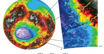 basen uderzeniowy Hellas na podstawie danych wysokościowych zebranych przez urządzenie MOLA (NASA)