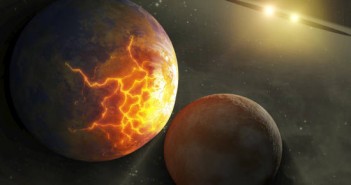 Wizja artystyczna kolizji dwóch planet, orbitujących wokół ciasnego układu podwójneo gwiazd (NASA/JPL-Caltech)
