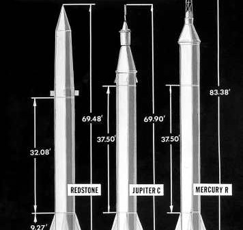 Porównanie rakiet Redstone, Jupiter oraz Mercury-Redstone (NASA/MSFC-75-SA-4105-2C)