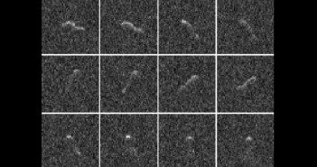 Dwanaście zdjęć radarowych jądra komety Hartley 2 wykonanych przez Arecibo Observatory Planetary radar między 25 a27 października 2010r. Credit: NAIC-Arecibo/Harmon-Nolan