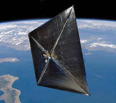 Wizja artystyczna satelity Nanosail-D na orbicie Ziemi (NASA)