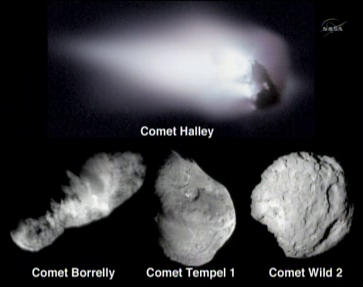 Porównanie wyglądu znanych jąder kometarnych (NASA TV/JPL)