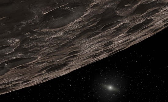 Wizja artystyczna obiektu z Pasa Kuipera; w oddali widoczne Słońce (NASA/JPL-Caltech/T. Pyle)