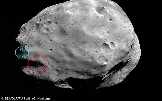 Proponowane miejsca lądowania sondy Phobos-Grunt / Credits - ESA, DLR, FU Berlin (G. Neukum)