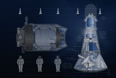 Załogowy statek transportowy Almaz wzorowany na rosyjskim TKS / Credits - Excalibur Almaz Ltd. Załogowy statek transportowy Almaz wzorowany na rosyjskim TKS / Credits - Excalibur Almaz Ltd.