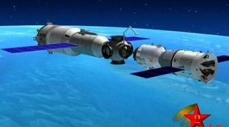 Tiangong i dokujący Shenzhou - wizualizacja / Credits: CCTV