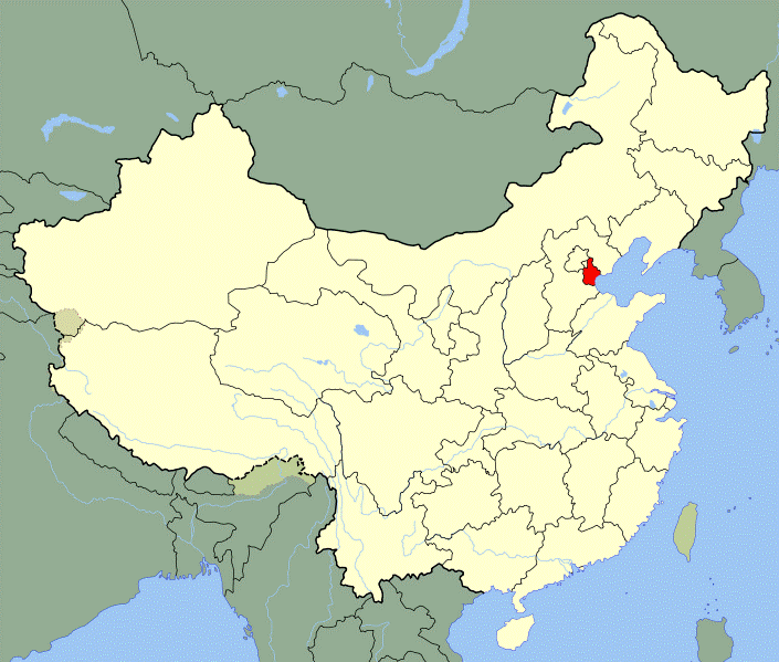 Położenie miasta wydzielonego Tiencin na mapie Chin / Autor: Joowwww, źródło: WikiCommons, licencja: Public Domain