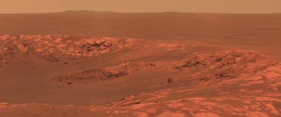 Mars - krawędź krateru Intrepid, sfotografowany przez łazik Opportunity. (Mamy nadzieję, że łazik z Polski też wykona takie zdjęcia!) / Credits - NASA, JPL-Caltech