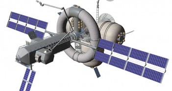 Ilustracja przedstawia koncepcję wielozadaniowego, załogowego statku kosmicznego NAUTILUS-X. (Credits: NASA/Mark L. Holderman)