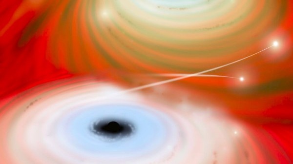 Wizja artystyczna - łączące się czarne dziury / Credit: David A. Aguilar (CfA)