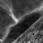 Ilustracja przedstawia artystyczną wizję wyrzutu wody z wnętrza komety Wild-2. (Credit: NASA/JPL-Caltech)