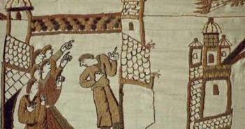 Kometa Halleya widoczna na Tkaninie z Bayeux, gdzie przedstawiono jej przelot z roku 1066 (Wikipedia)