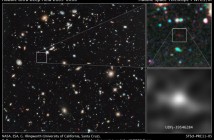 Najdalsza i jedna z najwcześniejszych galaktyk kiedykolwiek widzianych przez ludzkość we Wszechświecie jawi się jako zamglona czerwona plamka na ekspozycji Ultra Głębokiego Pola Teleskopu Hubble’a. Bazując na kolorze obiektu astronomowie przypuszczają, iż znajduje się on 13,2 miliardów lat świetlnych od nas (Wszechświat ma 13,7 mld lat). Jasność obiektu to 29 magnitudo, czyli świeci on 500 milionów razy słabiej od najsłabiej święcących gwiazd dostrzegalnych gołym ludzkim okiem. Wykonane później w tej dekadzie spektroskopowe obserwacje (przez niewyniesiony jeszcze na orbitę Teleskop Jamesa Webba) będą potrzebne aby dokładnie określić odległość do tej protogalaktyki / Credits: NASA, ESA, G. Illingworth (University of California, Santa Cruz), R. Bouwens (University of California, Santa Cruz, and Leiden University), and the HUDF09 Team