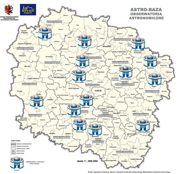 Mapa Astrobaz / Credits - Departament Edukacji, Sportu i Turystyki Urzędu Marszałkowskiego Województwa Kujawsko-Pomorskiego