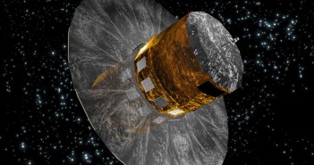 Gaia z rozłożoną osłoną przeciwsłoneczną - wizualizacja / Credits: ESA
