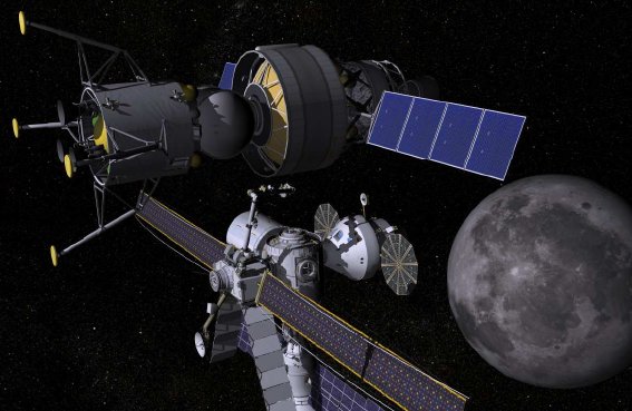 Mały lądownik księżycowy przy platformie eksploracyjnej / Credits - NASA, Boeing