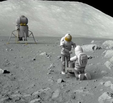 Wizja powrotu na Księżyc w ramach Flexible Path - w tle mały lądownik wielokrotnego użytku / Credits - NASA, Boeing
