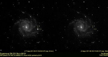 Zdjęcie supernowej SN 2011fe wykonane średniej klasy sprzętem amatorskim / Credit - Petr Michalik, kamera Atik16IC, obiektyw f7.5 SW 80ED na montażu HEQ-5, ekspozycja 40 minut we filtrze I