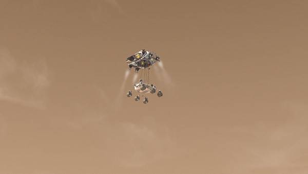 Klatka z animacji - lądowanie MSL na Marsie / Credits - NASA