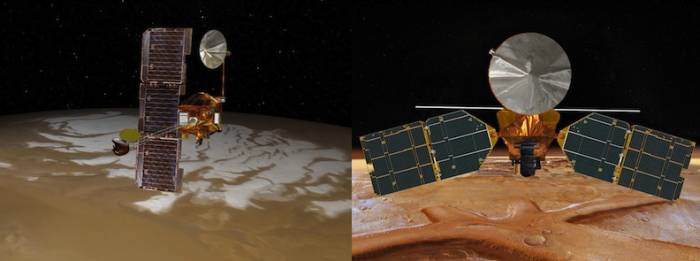 Wizje artystyczne sond Mars Odyssey (po lewej) i MRO (po prawej) / Credits: NASA/JPL-Caltech Wizje artystyczne sond Mars Odyssey (po lewej) i MRO (po prawej) / Credits: NASA/JPL-Caltech