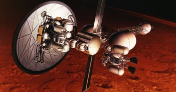 Wizja artystyczna misji marsjańskiej z napędem jądrowym NERVA / Credits: NASA
