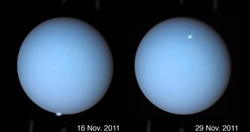 Zdjęcia zórz na Uranie wykonane przez Kosmiczny Teleskop Hubble w 2011 roku / Credits: HST, Laurent Lamy, AGU