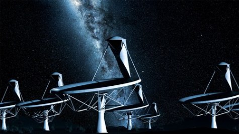 Radioteleskop SKA w nocy - artystyczna wizja/ Credits: SKA