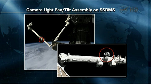 Lokalizacja elementu CLPA na ramieniu SSRMS (NASA TV) Lokalizacja elementu CLPA na ramieniu SSRMS (NASA TV)