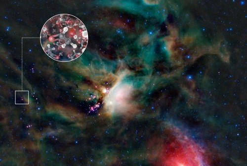 Molekuły cukru w gazie otaczającym młodą gwiazdę podobną do Słońca, 400 lat świetlnych od Ziemi. (Credits: ESO)