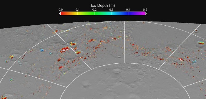 Lód na Merkurym (obszary kolorowe i białe) / Credits - NASA/UCLA/Johns Hopkins University Applied Physics Laboratory/Carnegie Institution of Washington