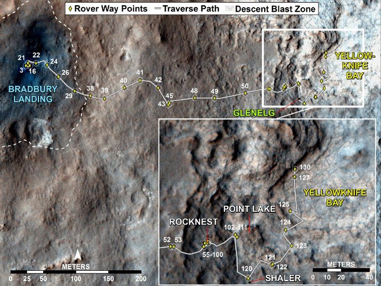 Jazda od Bradbury Landing do Glenelg / Credits - NASA
