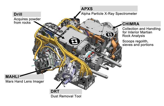 Instrumenty na ramieniu łazika MSL, w tym system do wierceń skał / Credits - NASA, JPL