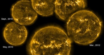 Aktywność słoneczna - zmiany w poziomie promieniowania EUV pomiędzy 2010 a 2012 rokiem / Credits - NASA, SDO
