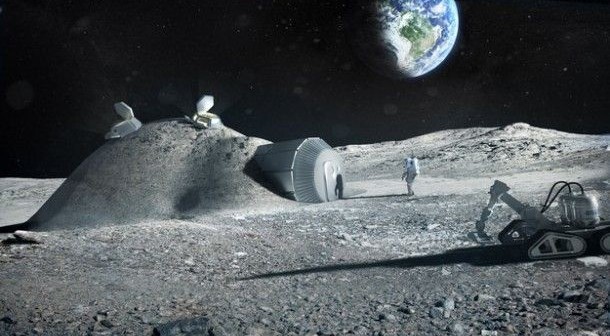 Wizja artystyczna bazy księżycowej stworzonej dzięki technologii drukowania w 3D / Credits: ESA