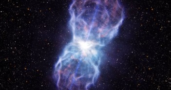 Wizja artystycznego rekordowego rozbłysku z kwazara SDSS J1106+1939 / Credits: ESO