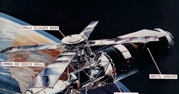 Rysunek przedstawiający budowę stacji kosmicznej Skylab (MSFC-75-SA-4105-2C)