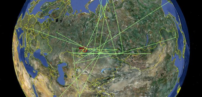 Falę uderzeniową meteorytu czelabińskiego odnotowało 20 stacji CTBTO / Credits: CTBTO, Google Maps
