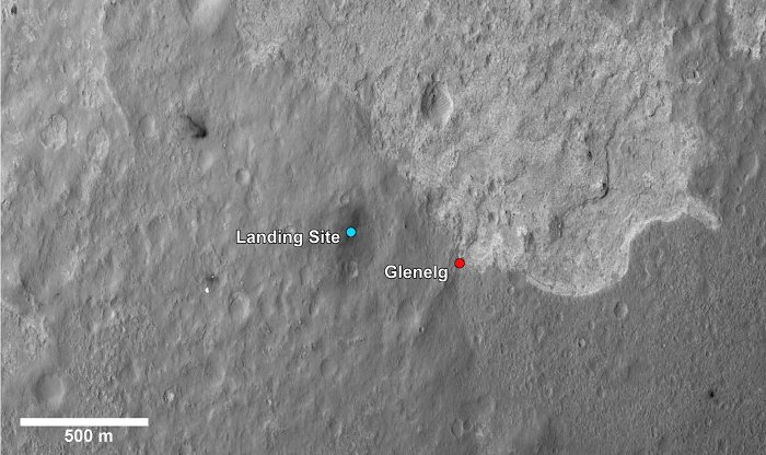 Miejsce lądowania MSL i obszar Glenelg / Credits - NASA, JPL