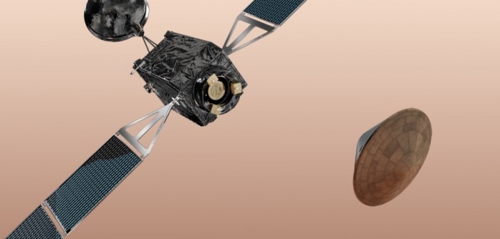 Sonda Trace Gas Orbiter i lądownik Schiaparelli / Credits: ESA & AOES Medialab