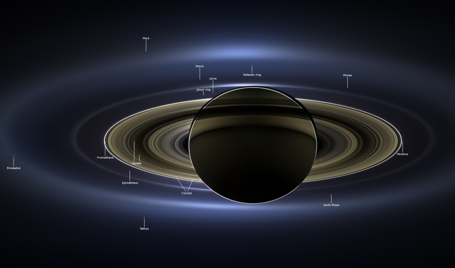 Mozaika zdjęć przedstawiająca Saturna i Ziemię / Credits: NASA/JPL-Caltech/SSI