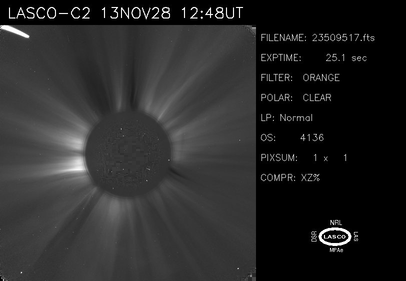 Obraz z instrumentu LASCO C2 / Credits - NASA, ESA, NRL MPAe Obraz z instrumentu LASCO C2 / Credits - NASA, ESA, NRL MPAe