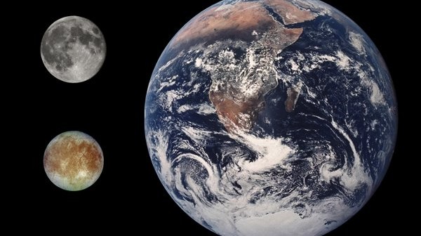 Porównanie wielkości Ziemi, Księżyca i Europy / Credits - domena publiczna