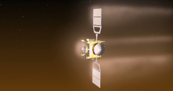 Wizualizacja hamowania atmosferycznego Venus Express zaplanowanego na przełom czerwca i lipca 2014. Zmniejszy ona wysokość orbity z 200 na 130 kilometrów / Credits: ESA/C. Carreau