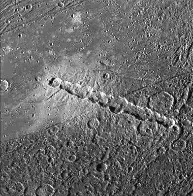 Kratery na Ganimedesie, powstałe wskutek zderzenia z kometą podobną do S-L 9 / Credits - NASA